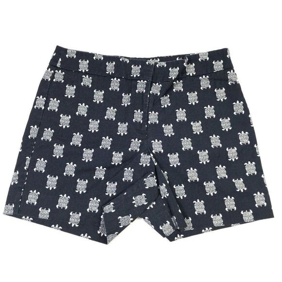 LOFT Womens Chino Shorts Turtle Blue White Print Mid Rise Stretch Pockets Size 6 - Picture 1 of 11